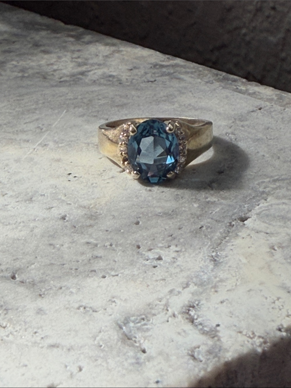 Vintage Blue Topaz Ring with CZ Stones